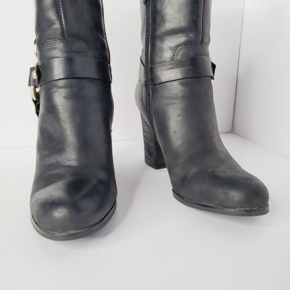 GUESS Genuine Leather Buckle Heel Moto Boots - Picture 7 of 11